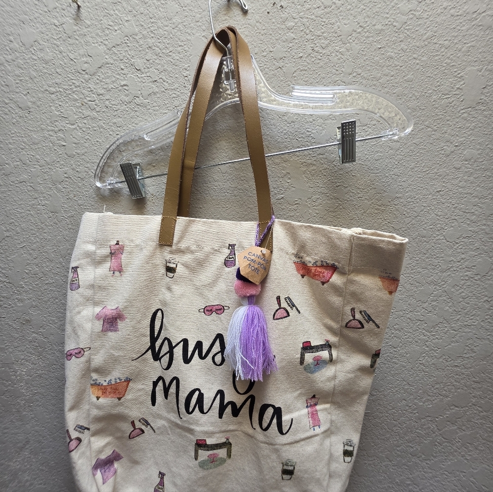 Canvas Tote Bag with Tan Handles